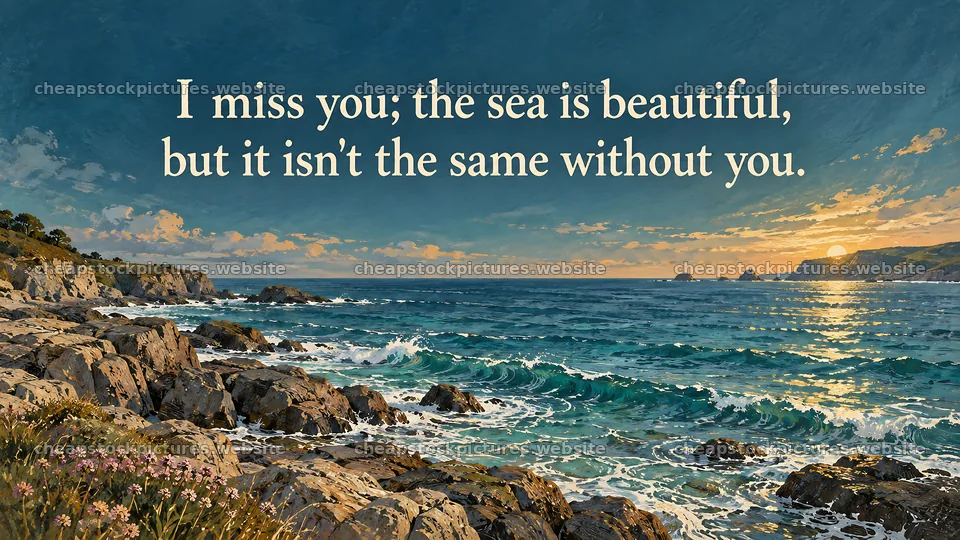 I Miss You Coastal Sunset Illustration – stock pictures 10324x5812