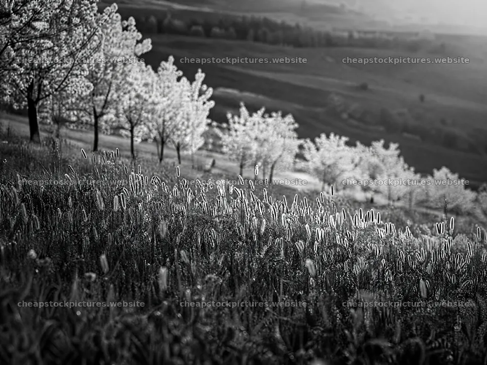 Apple blossom meadow in spring sunlight – stock pictures 9172x6868
