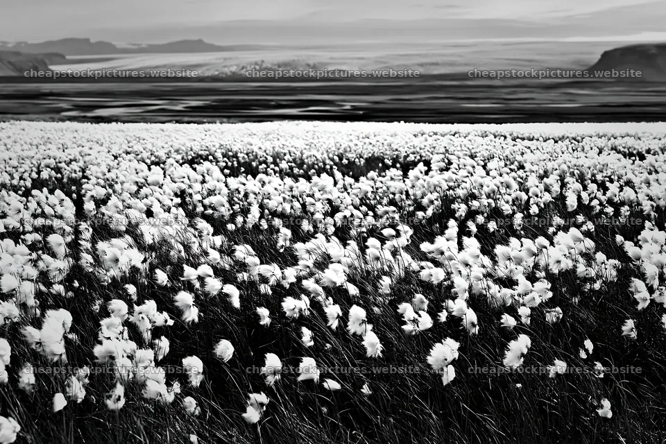 Cottongrass meadow glow with mountains in the background – stock pictures 9722x6480