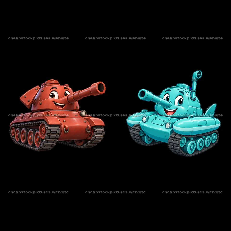 Cartoon tank characters in playful expressions and colors – stock pictures 7746x7746