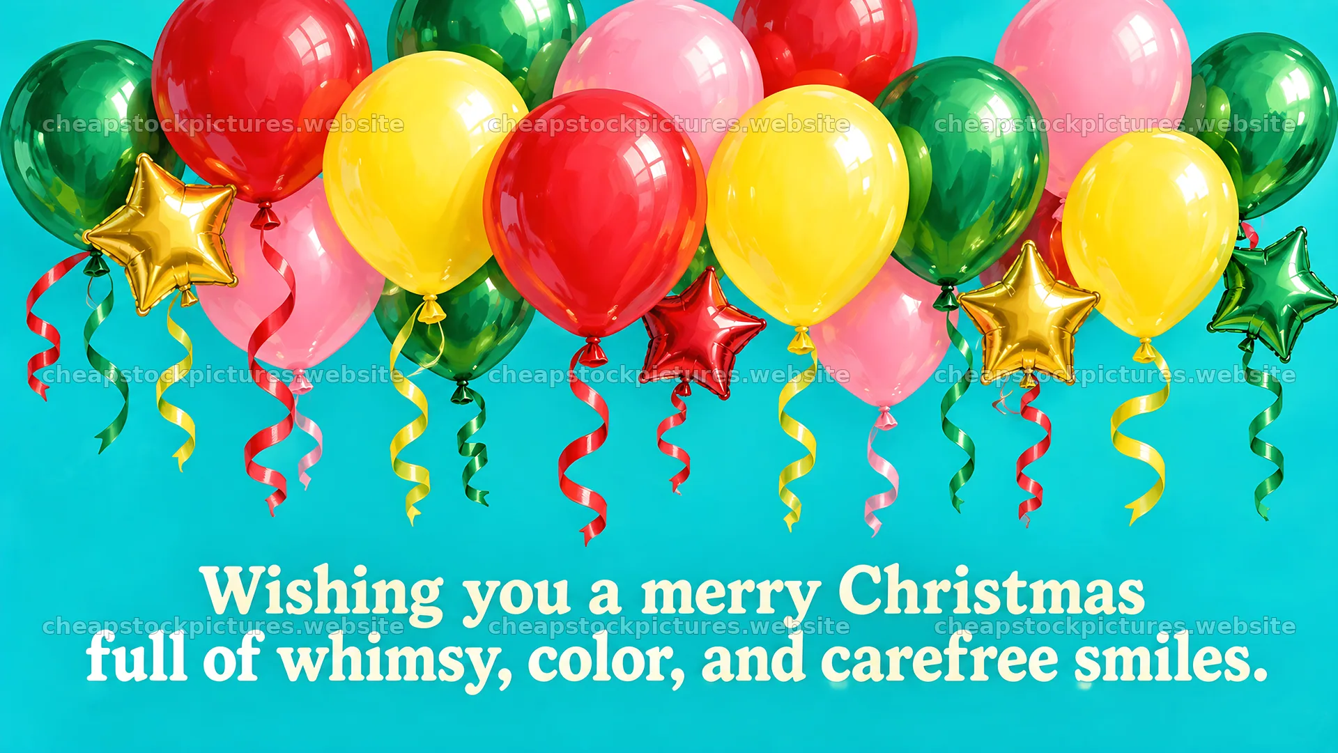 Whimsical Christmas Greeting with Colorful Balloons – stock pictures 10324x5812