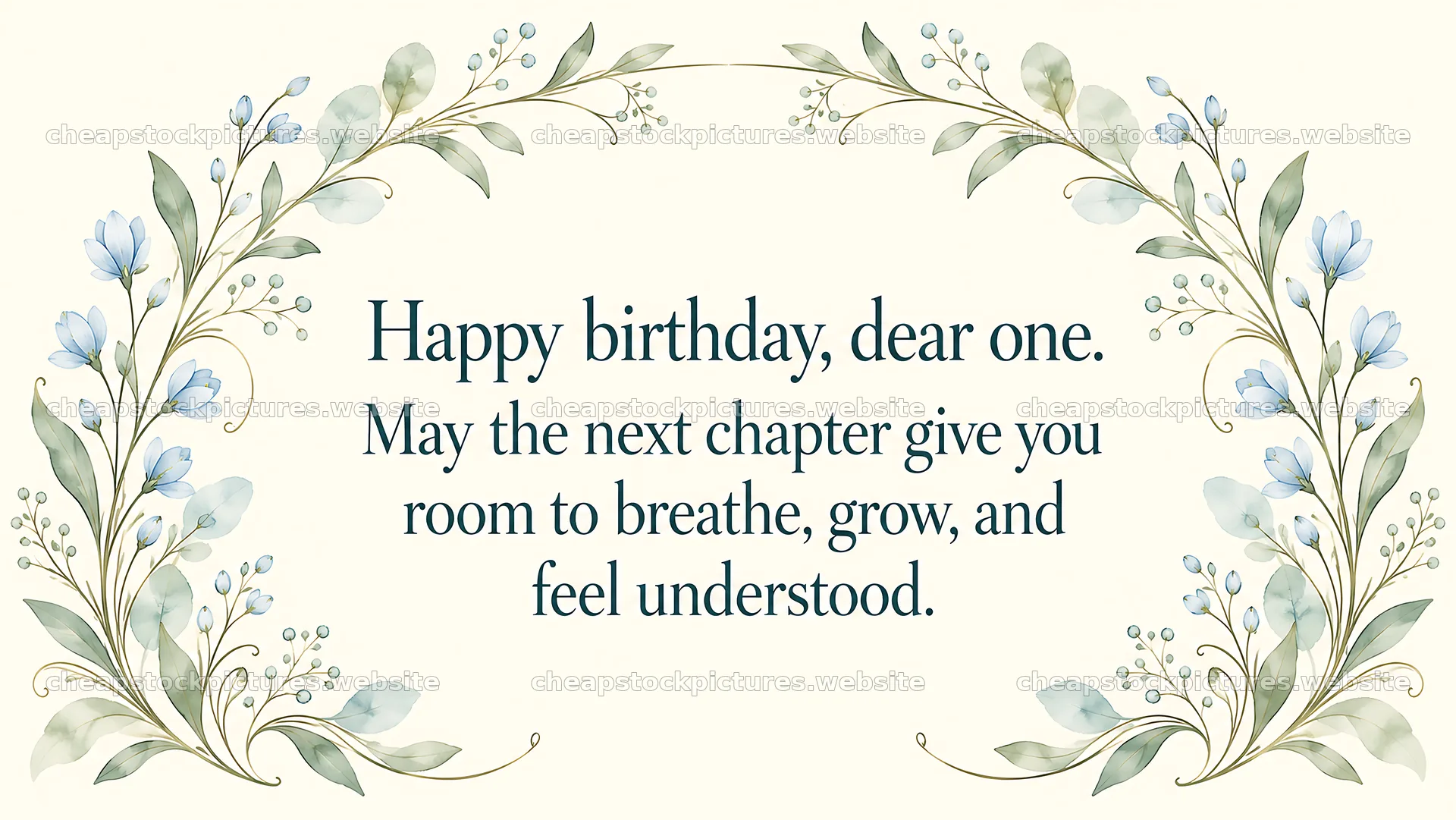 Botanical Happy Birthday Greeting with Floral Frame – stock pictures 10324x5812