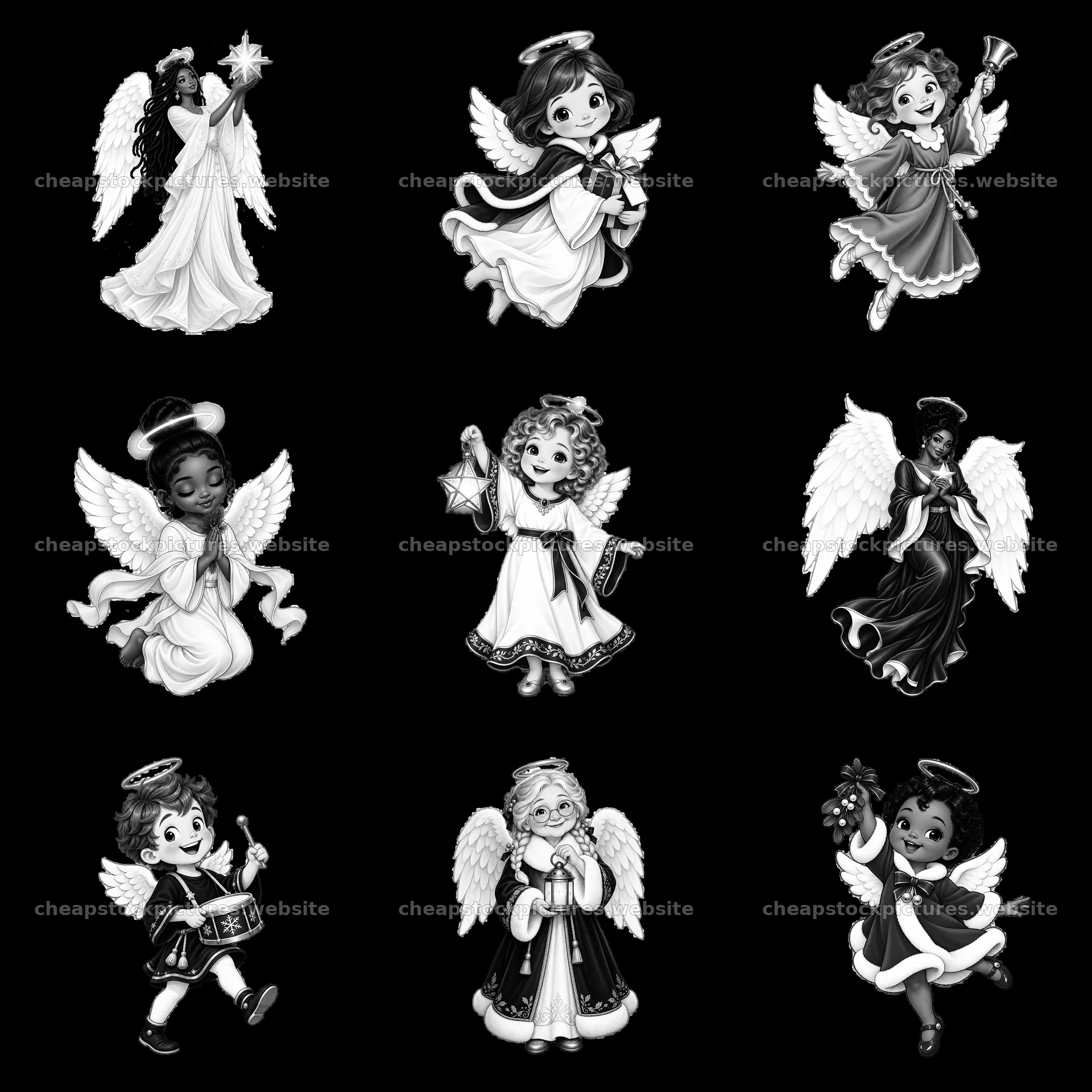 Christmas angel sticker set featuring nine unique designs – stock pictures 7746x7746
