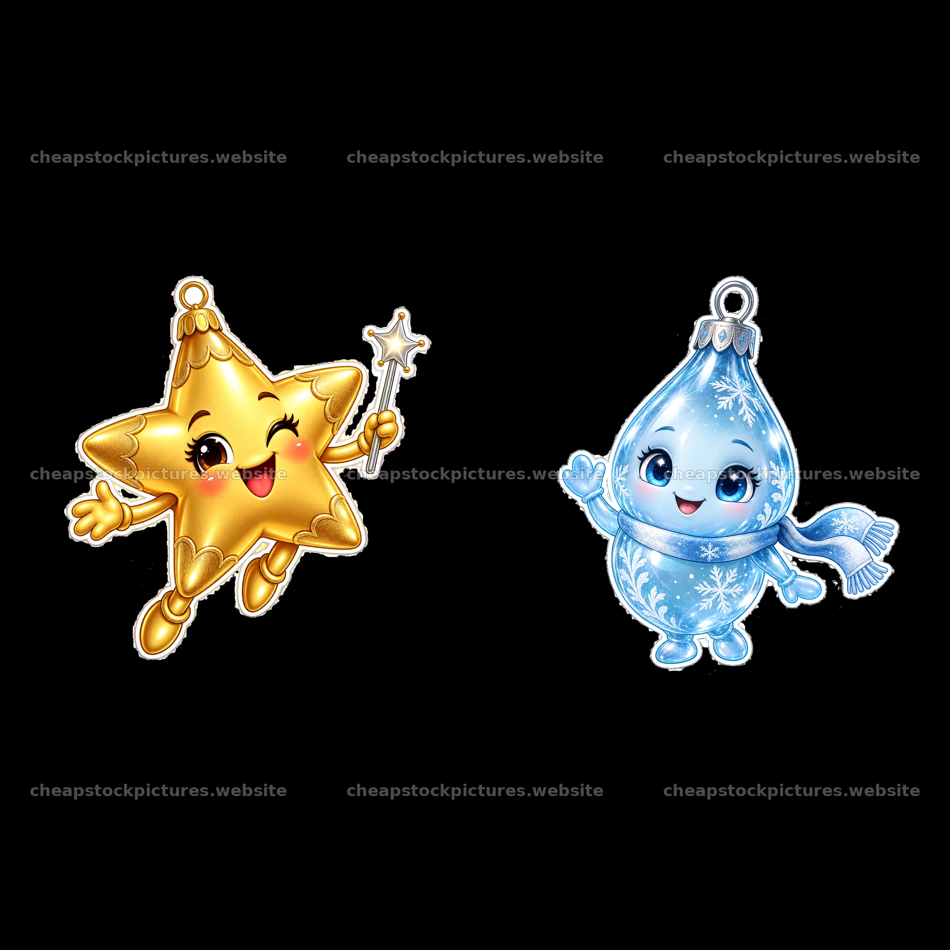 Happy star and snowman ornament illustration for Christmas – stock pictures 7746x7746