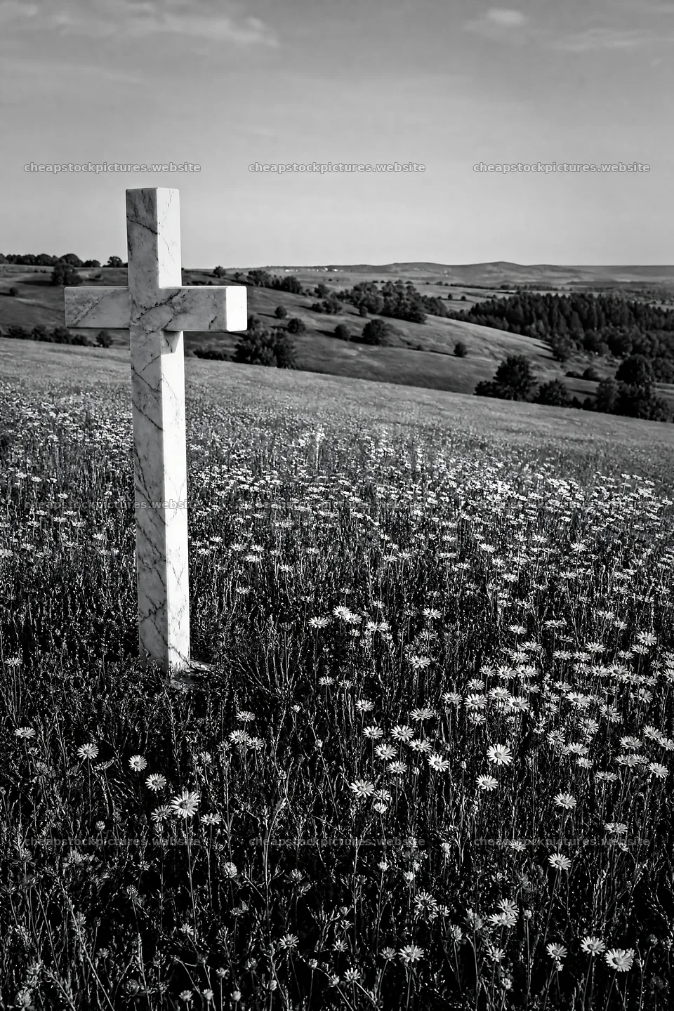 Marble Christian cross in meadow during sunny day – stock pictures 6480x9722