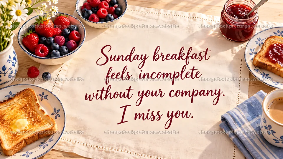 Sunday Breakfast I Miss You Greeting Card – stock pictures 10324x5812