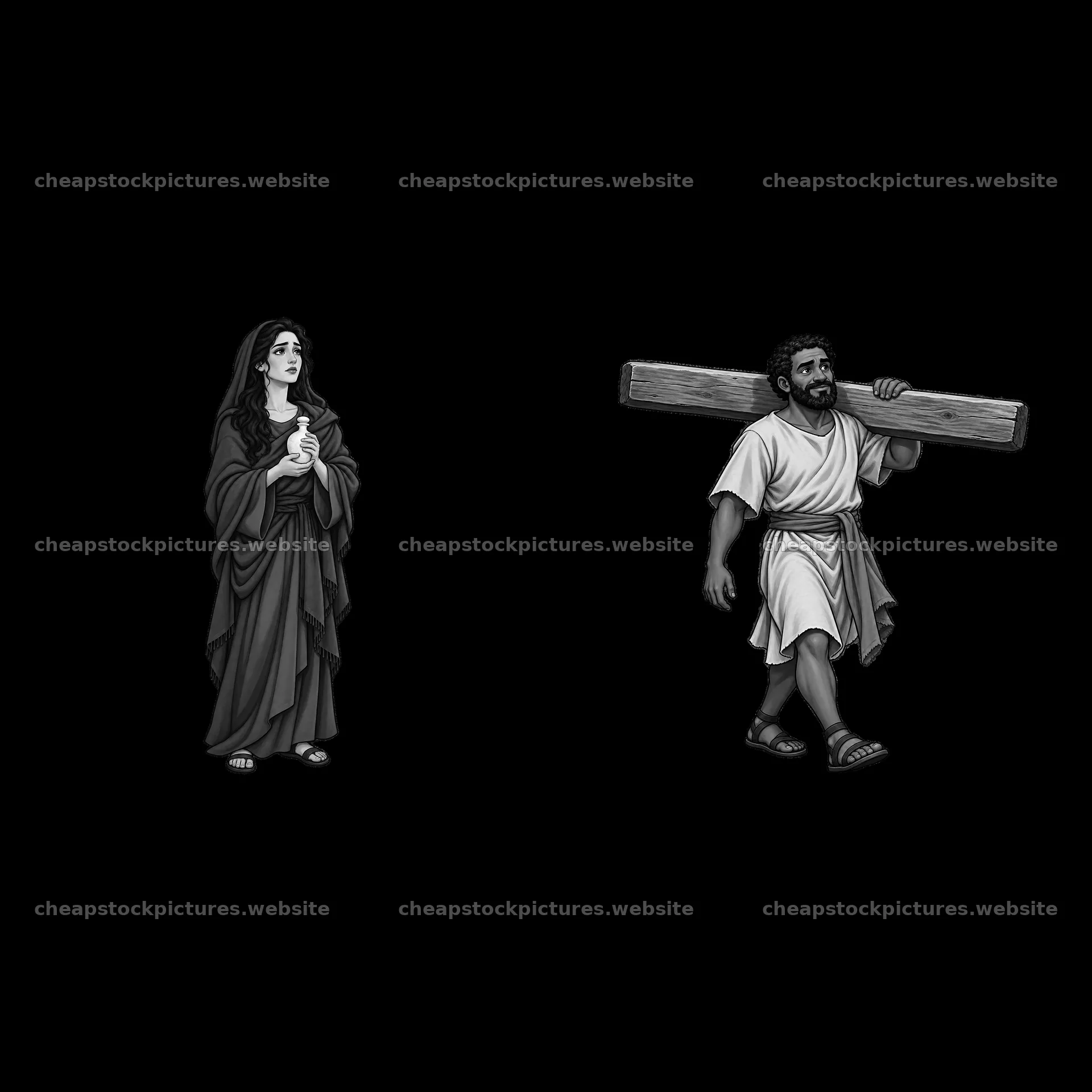 Mary holding a candle beside Jesus carrying the cross – stock pictures 7746x7746