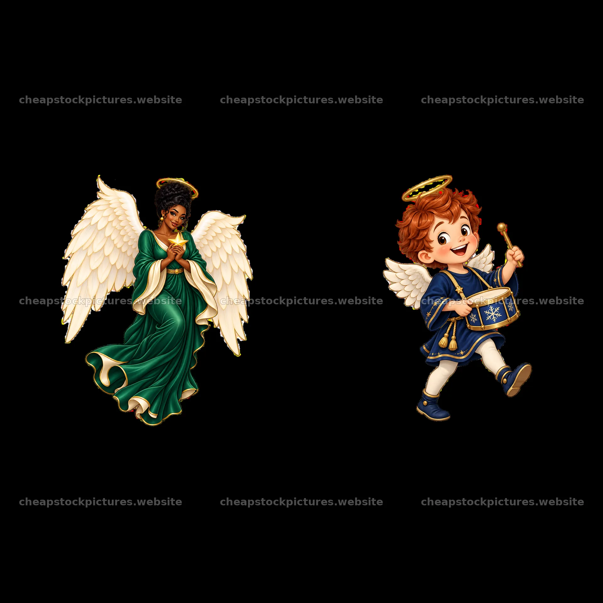 Christmas angel pair with a girl and a boy in festive attire – stock pictures 7746x7746