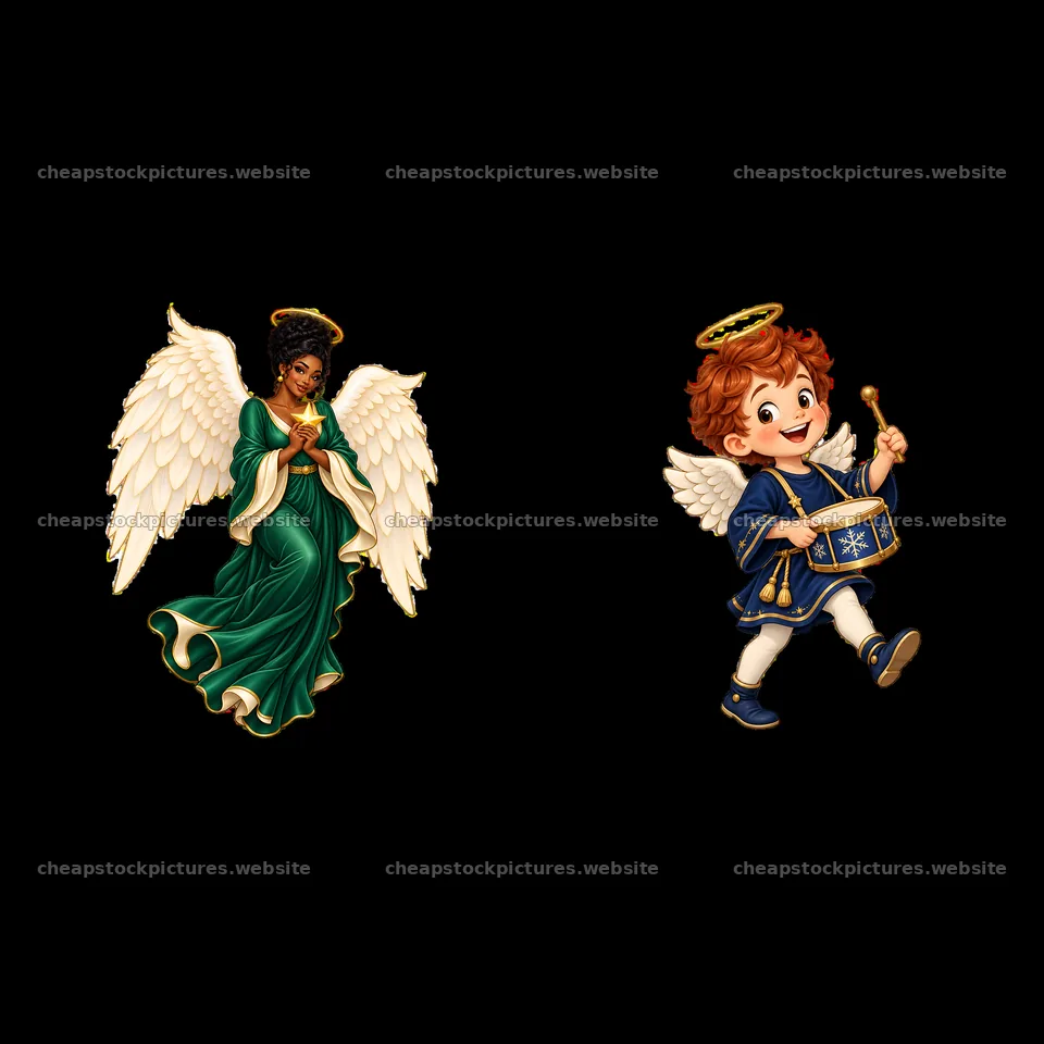Christmas angel pair with a girl and a boy in festive attire – stock pictures 7746x7746