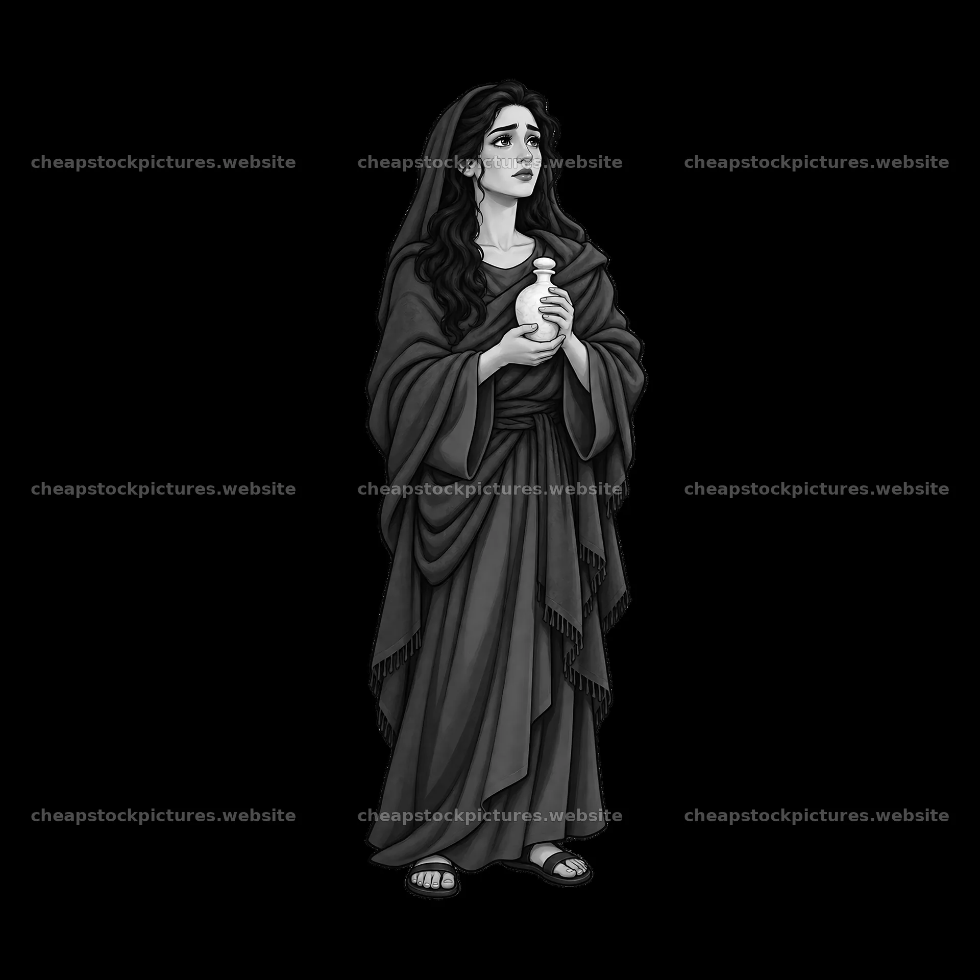 Woman holding a jar near Jesus on the Cross – stock pictures 7746x7746