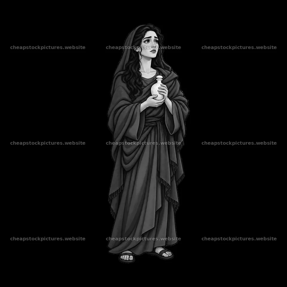 Woman holding a jar near Jesus on the Cross – stock pictures 7746x7746