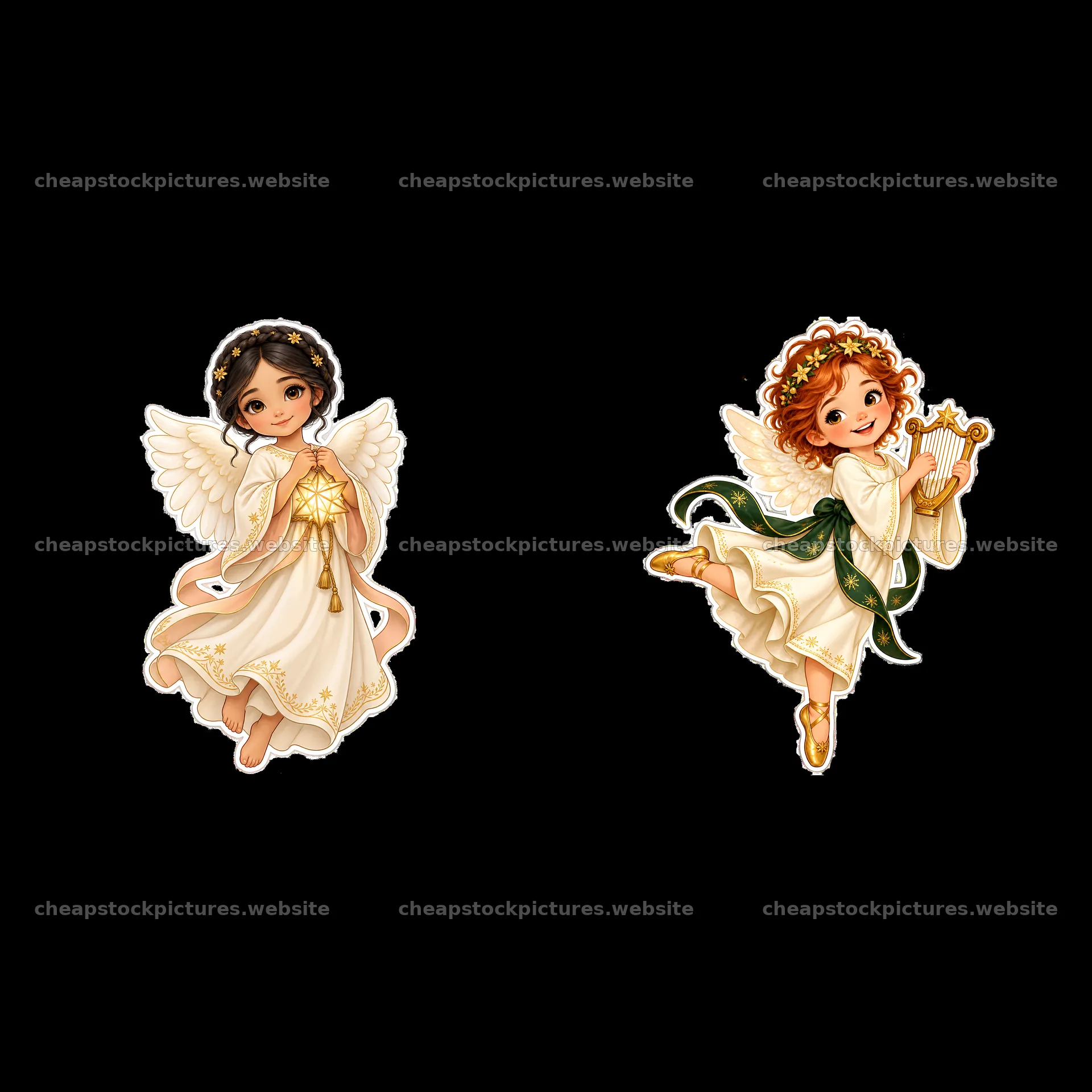 Christ Child figures with angels bringing gifts and music – stock pictures 7746x7746