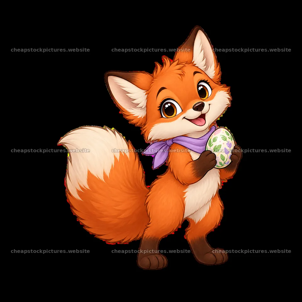 Fox holding an Easter egg in a bright meadow setting – stock pictures 7746x7746