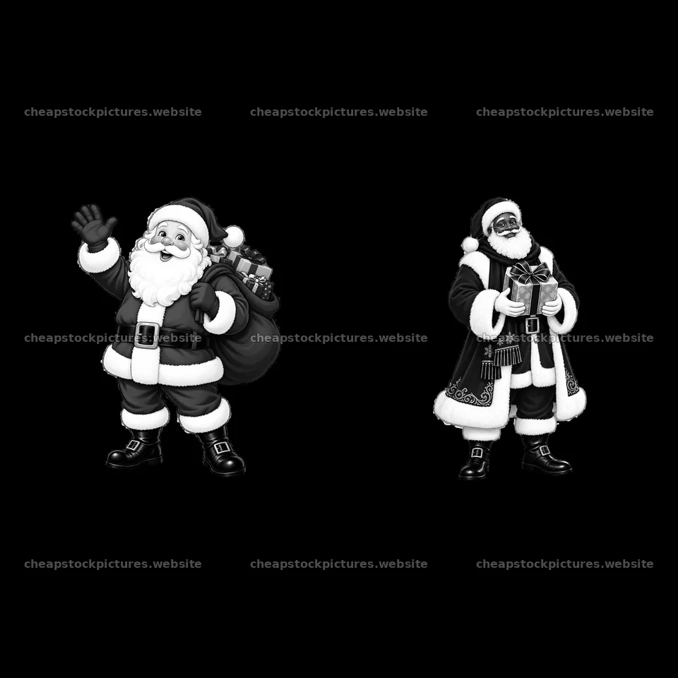 Santa Claus waving and holding sack with gifts cartoon sticker – stock pictures 7746x7746