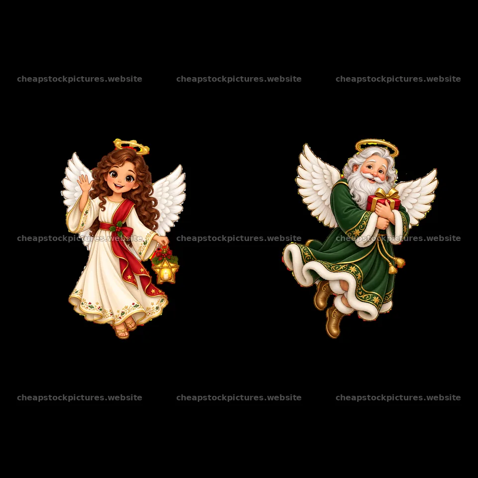 Christmas angel stickers featuring a girl and a man – stock pictures 7746x7746