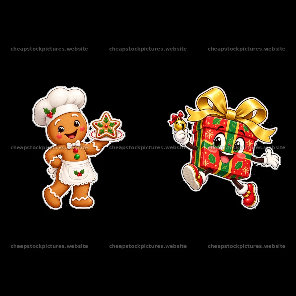 Gingerbread chef and Christmas gift character illustration – stock pictures 7746x7746