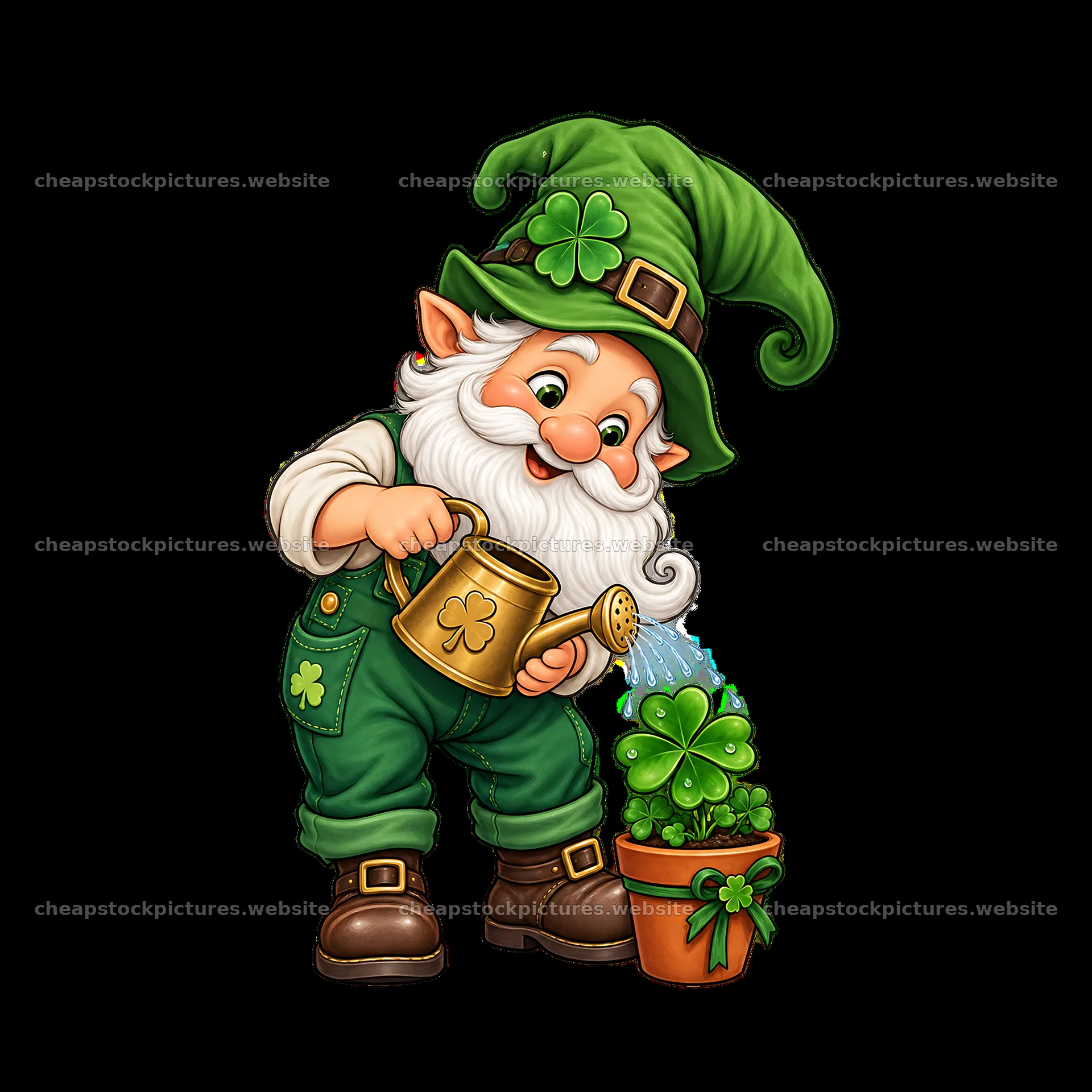 Gnome watering clover plant for St. Patrick's Day celebration – stock pictures 7746x7746