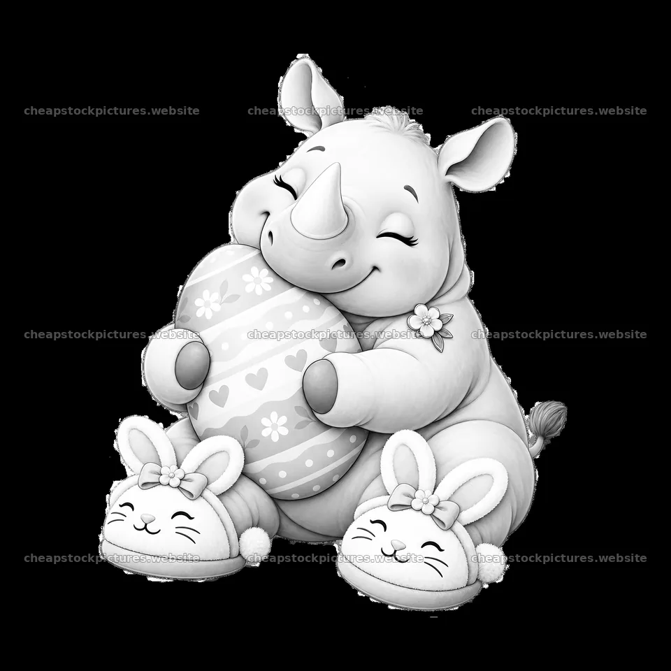 Easter rhinoceros character holding a decorated egg – stock pictures 7746x7746