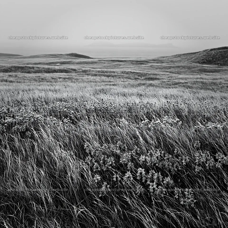 Wild orchid meadow in black and white landscape – stock pictures 7938x7938