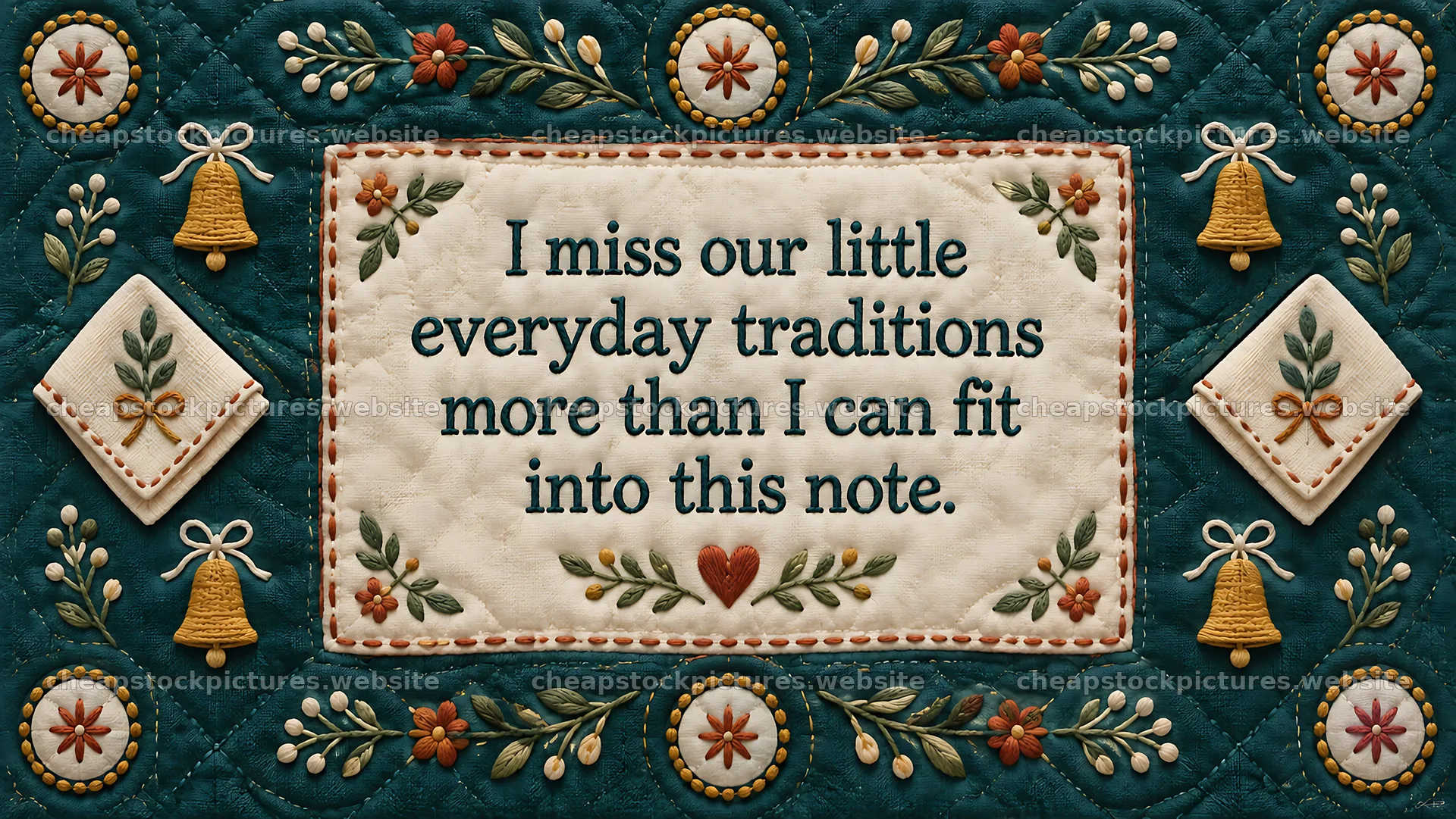 I Miss You Greeting with Floral Textile Border – stock pictures 10324x5812