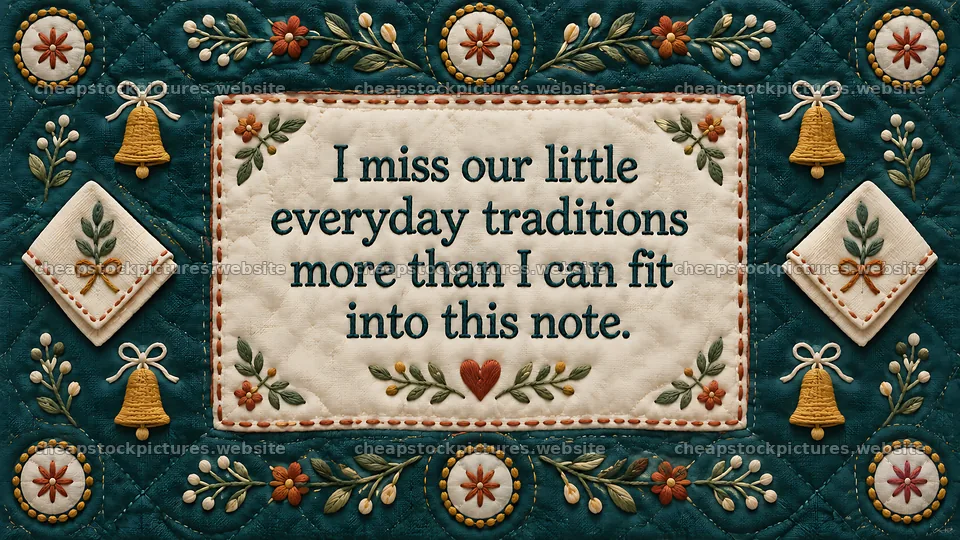 I Miss You Greeting with Floral Textile Border – stock pictures 10324x5812