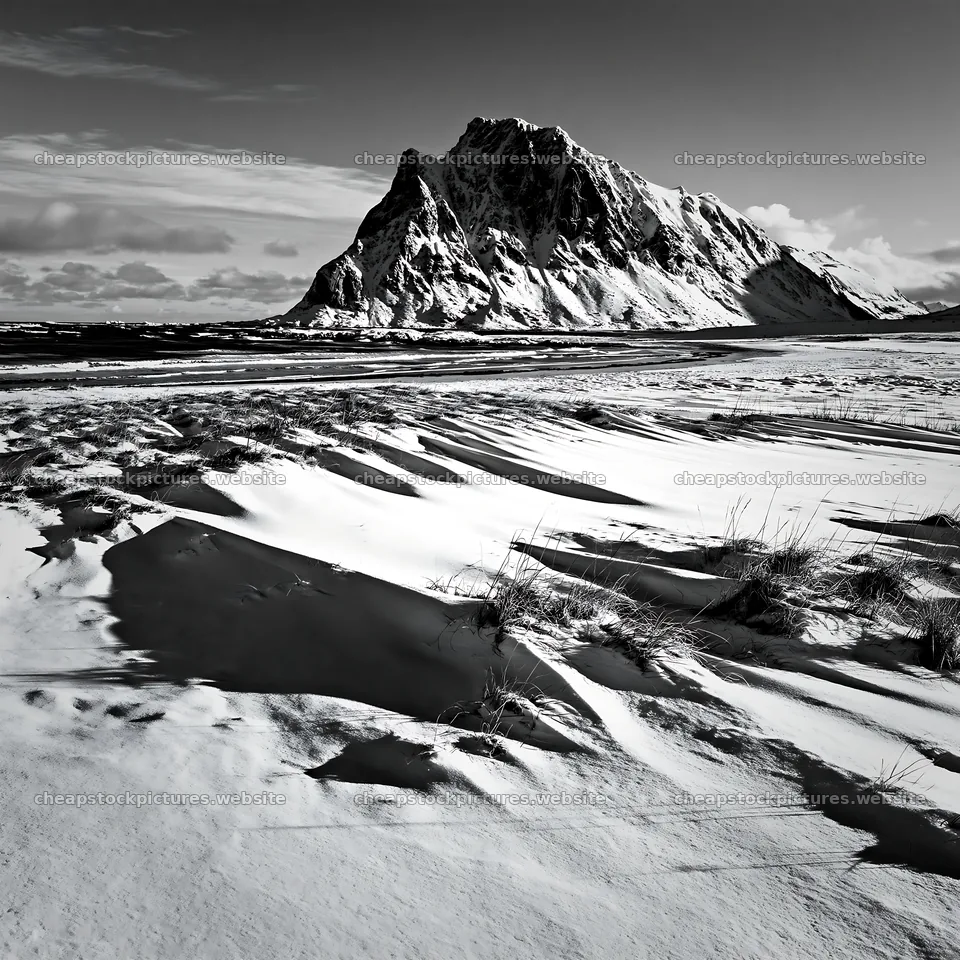 Lofoten coastal meadow covered in winter snow – stock pictures 7938x7938