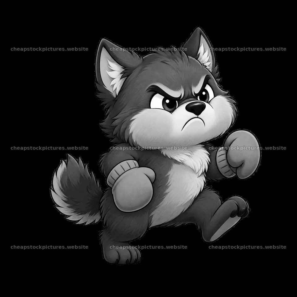 Grumpy wolf character with boxing gloves in an active pose – stock pictures 7746x7746