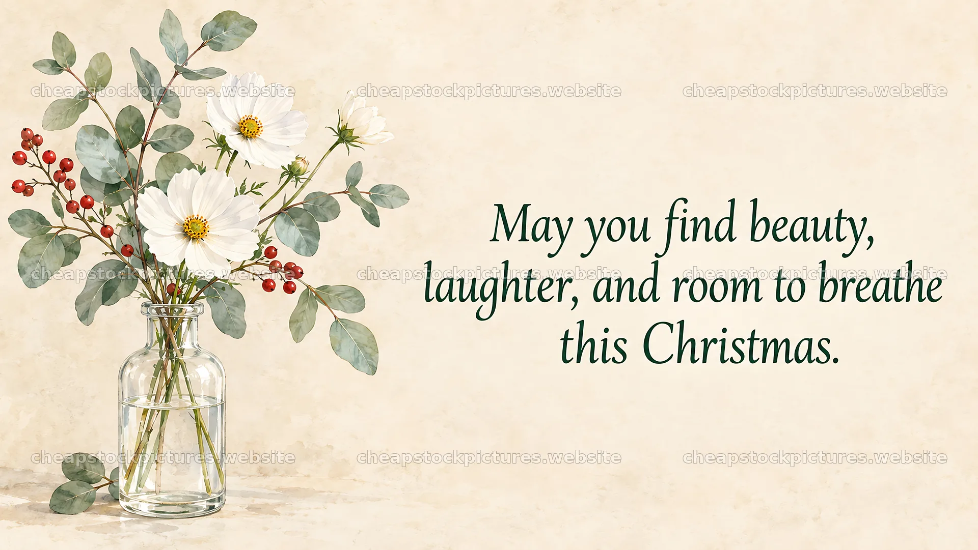 Christmas Message with White Flowers in a Vase – stock pictures 10324x5812