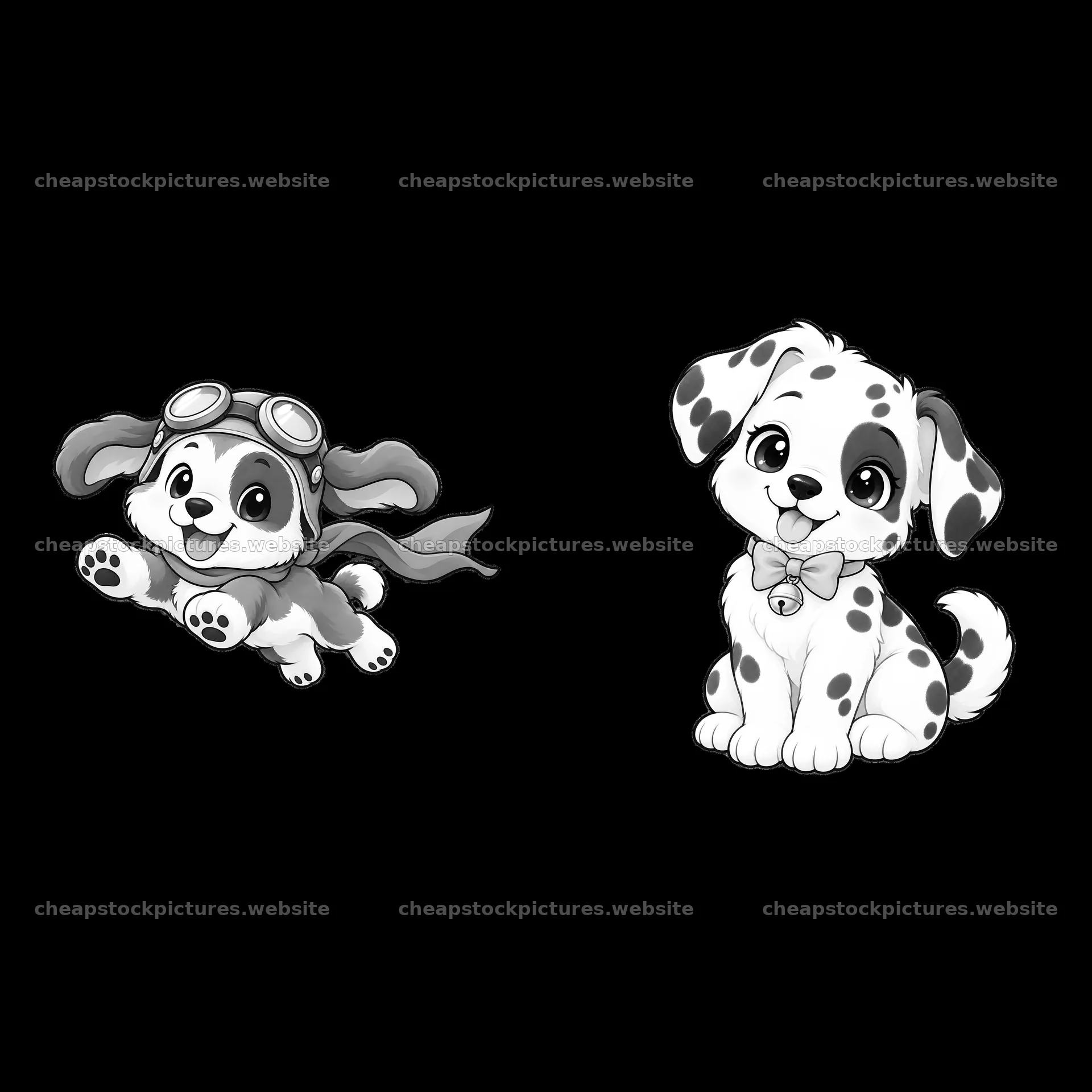 Cute cartoon dogs with aviator goggles and a spotted puppy – stock pictures 7746x7746