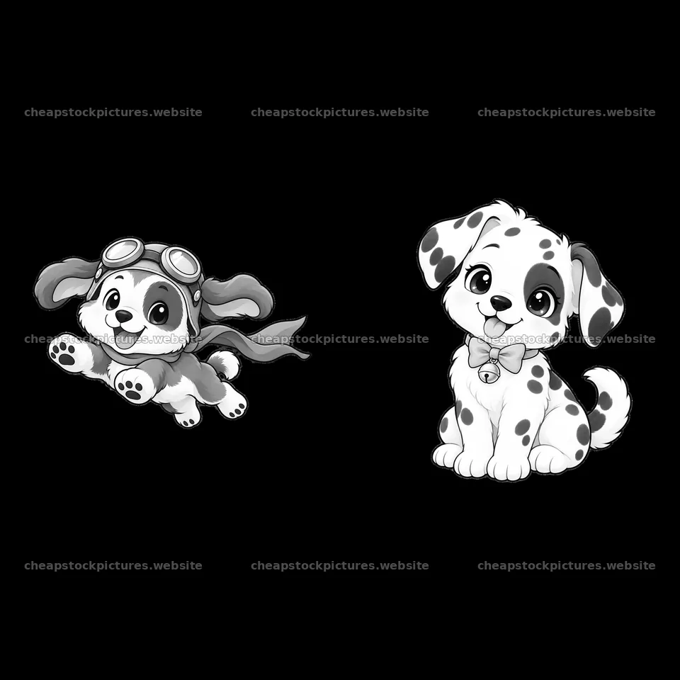 Cute cartoon dogs with aviator goggles and a spotted puppy – stock pictures 7746x7746