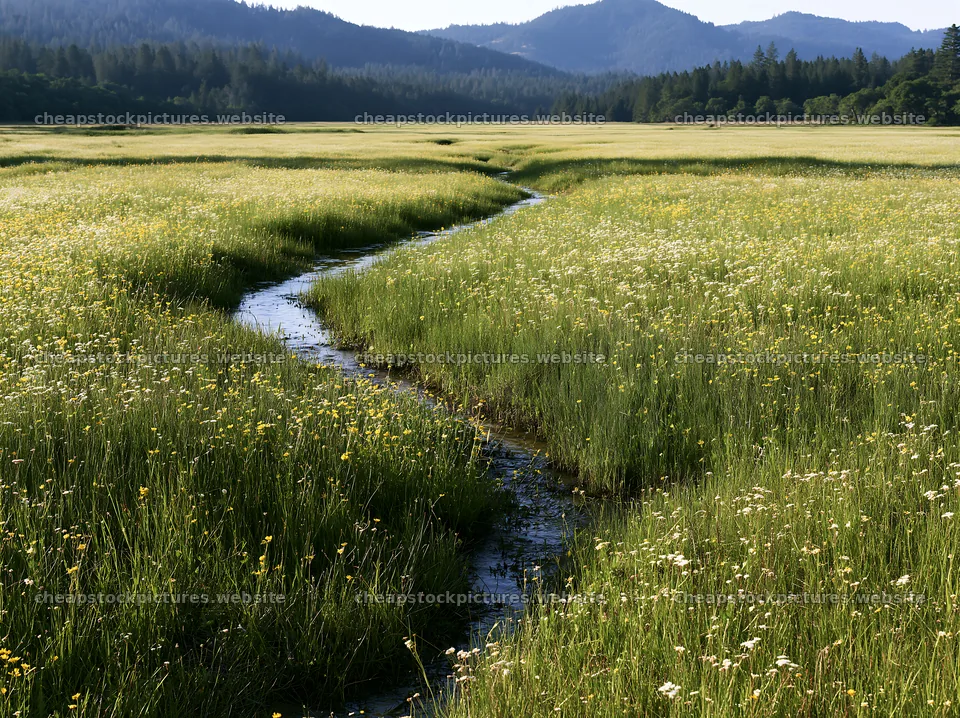 High contrast winding stream in a meadow – stock pictures 9174x6866