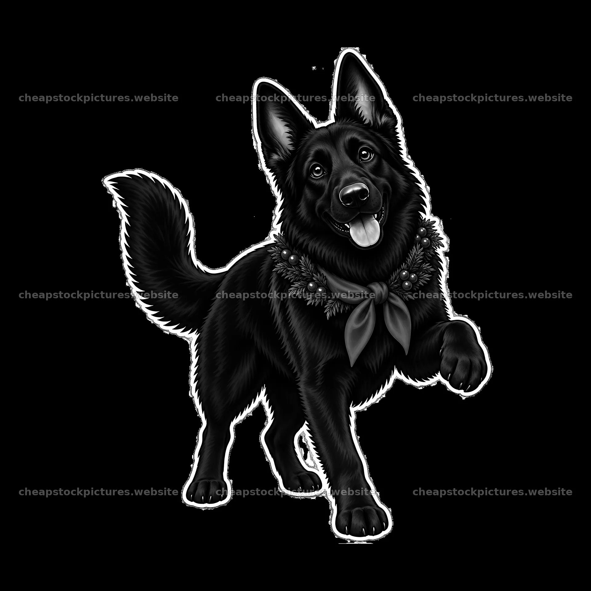 Christmas German Shepherd with wreath and festive bow – stock pictures 7746x7746