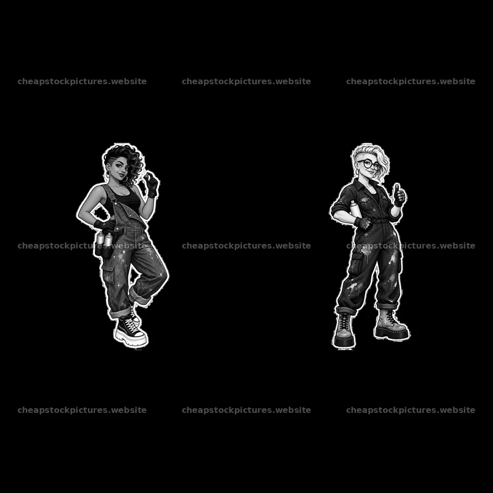 Two graffiti sprayers in black-and-white illustration – stock pictures 7746x7746