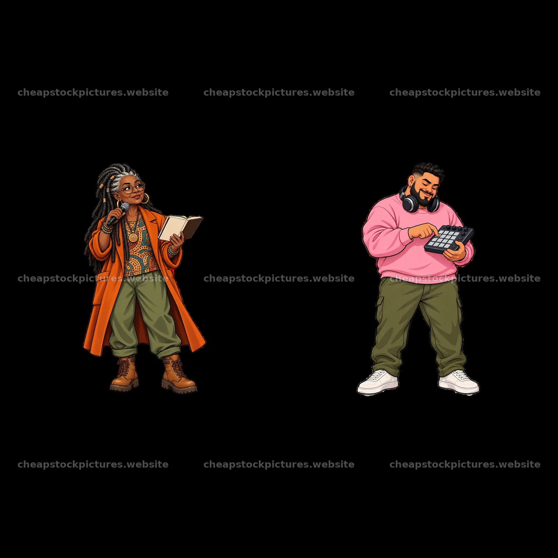 Hip-hop artists performing with music and creativity elements – stock pictures 7746x7746