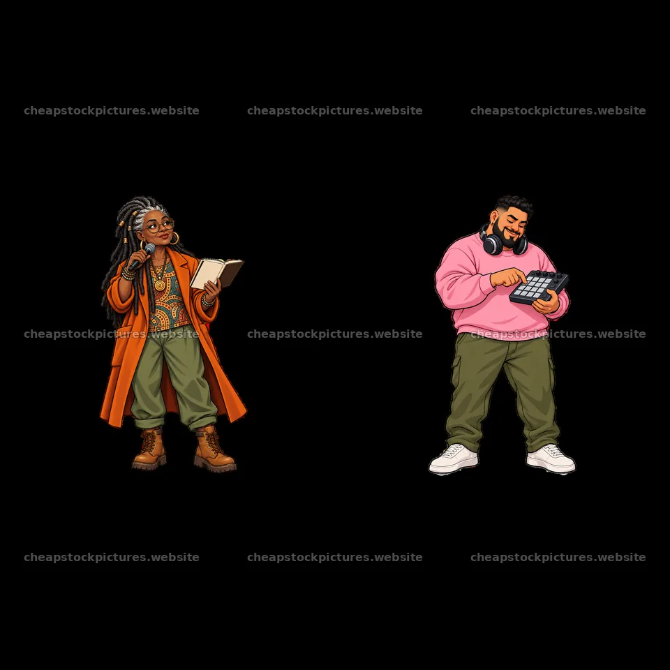 Hip-hop artists performing with music and creativity elements – stock pictures 7746x7746