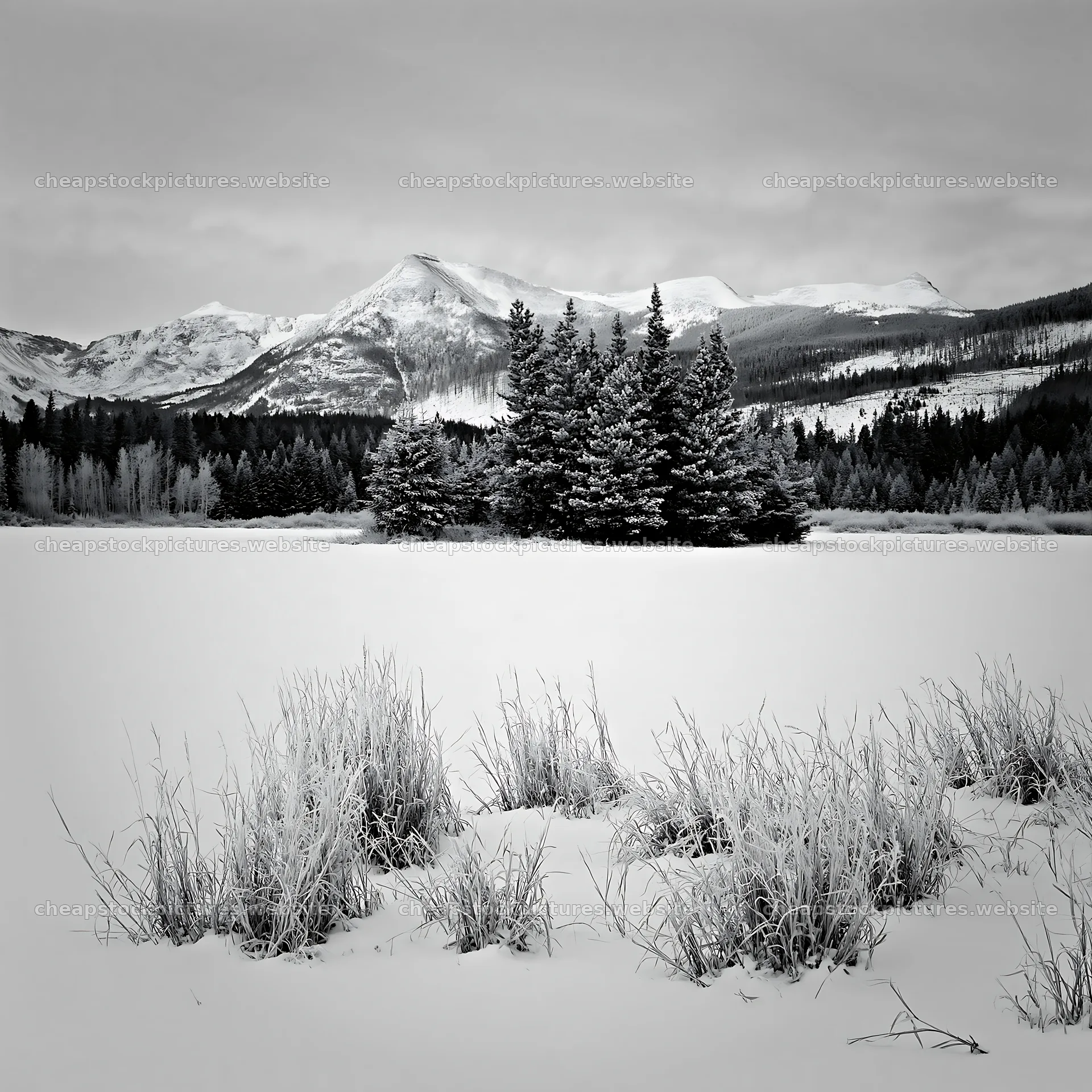 Snowy Rocky Mountain Park meadow with trees in winter – stock pictures 7938x7938