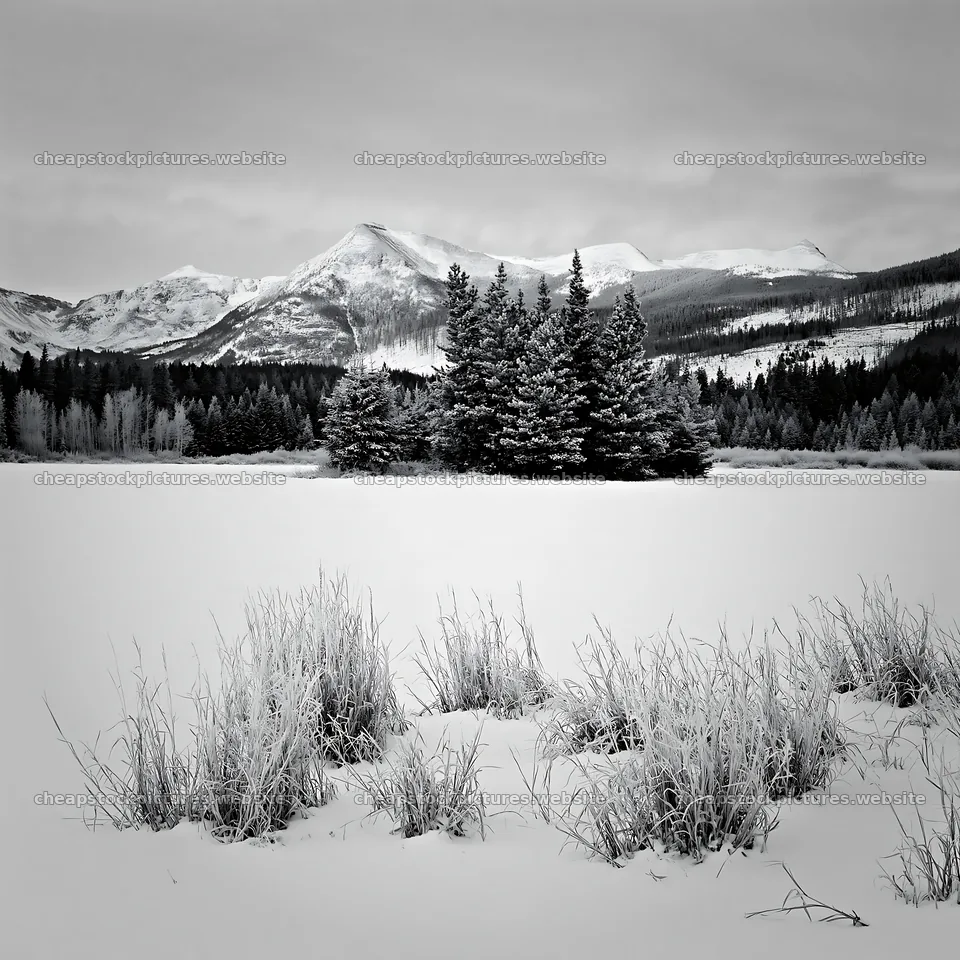 Snowy Rocky Mountain Park meadow with trees in winter – stock pictures 7938x7938