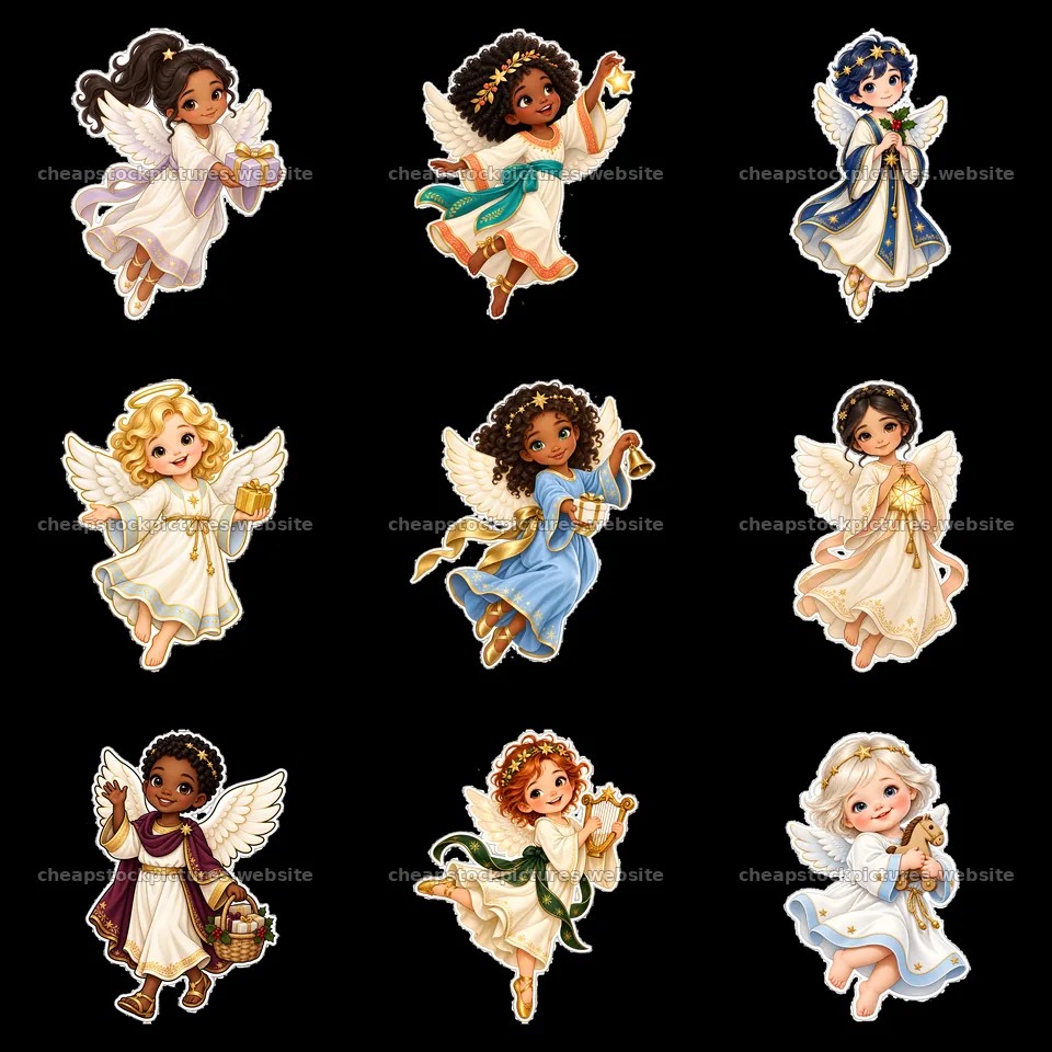 Christ Child carrying gifts with angels in a festive arrangement – stock pictures 7746x7746