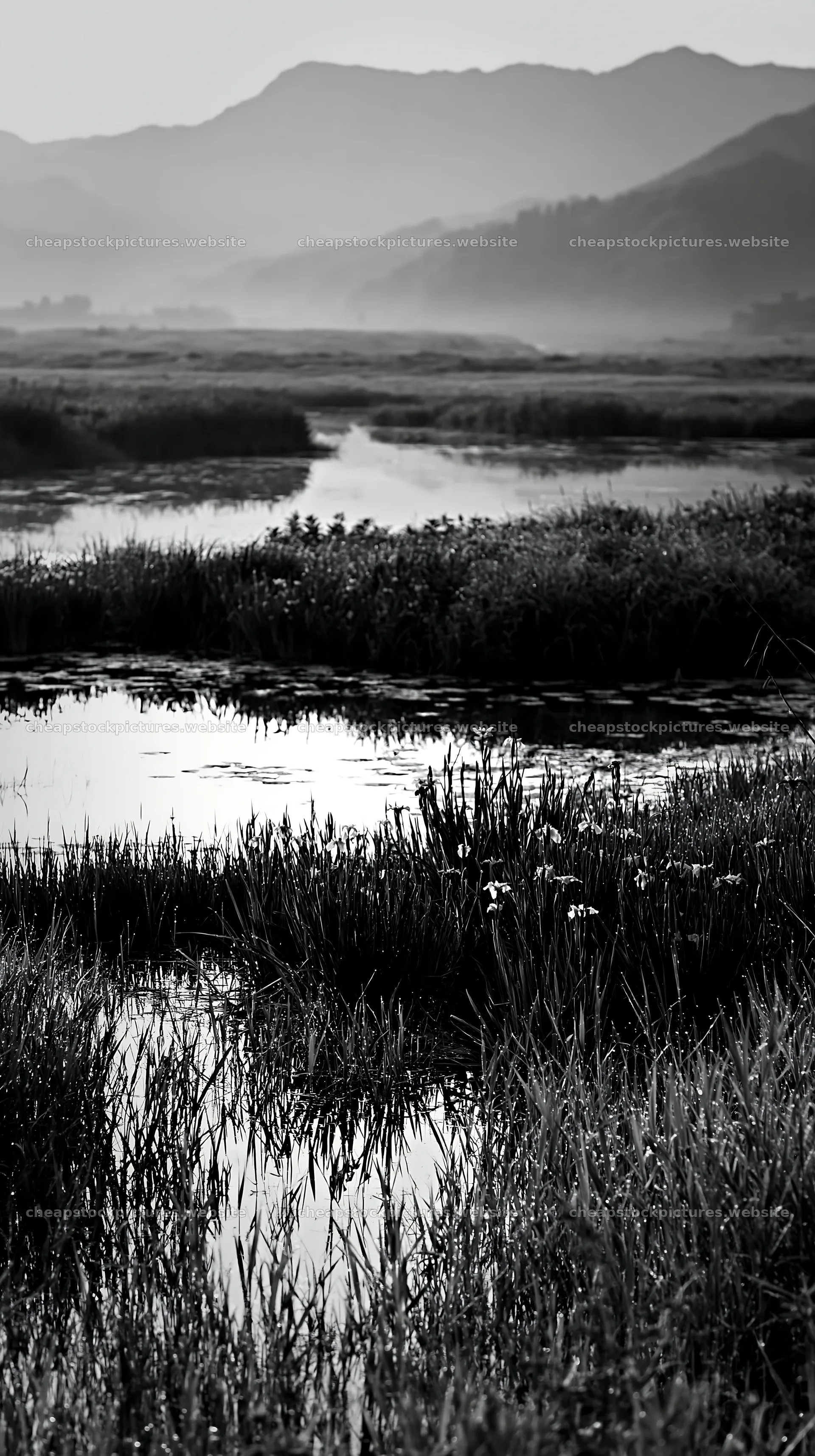 Niigata floodplain restoration meadow dew foreground – stock pictures 5938x10608