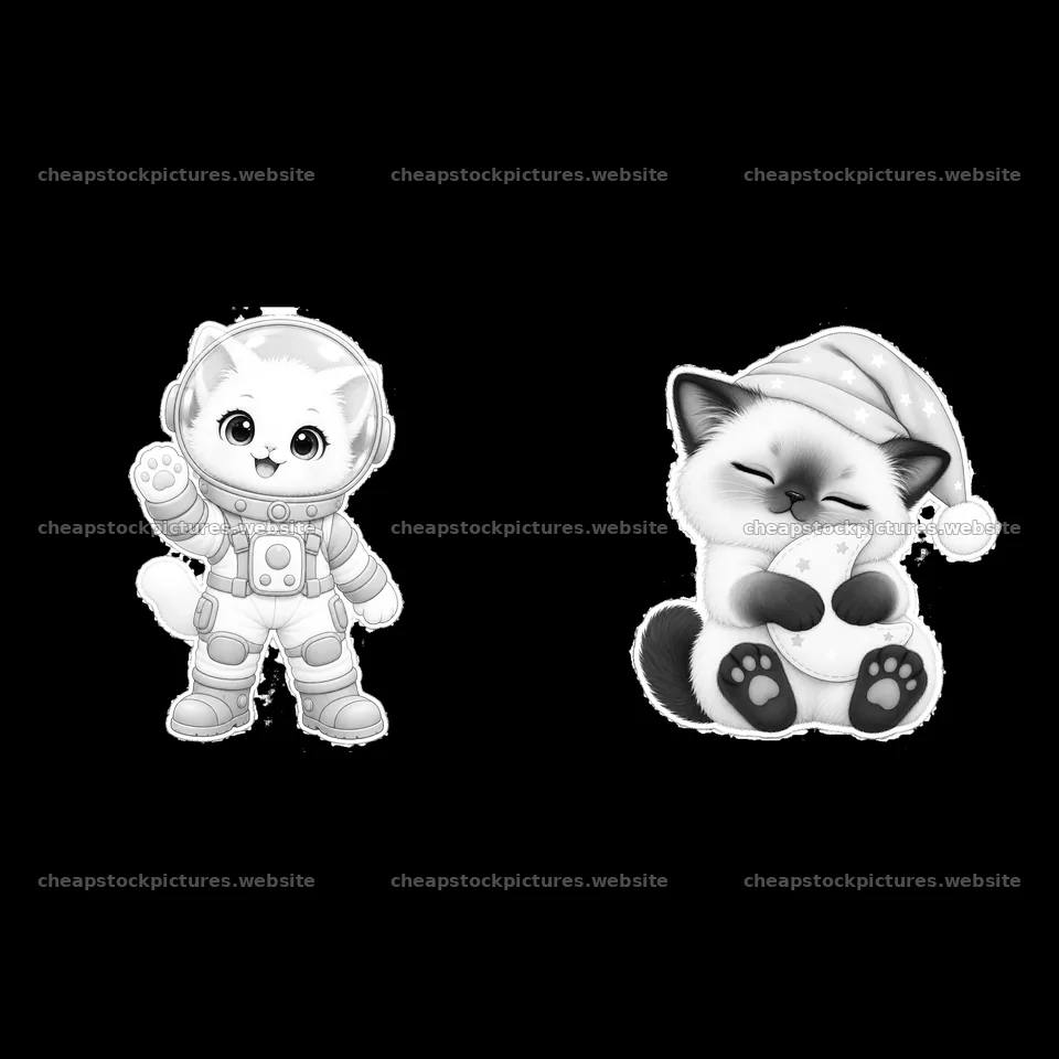 Kawaii cat astronaut and sleeping cat with a Santa hat – stock pictures 7746x7746