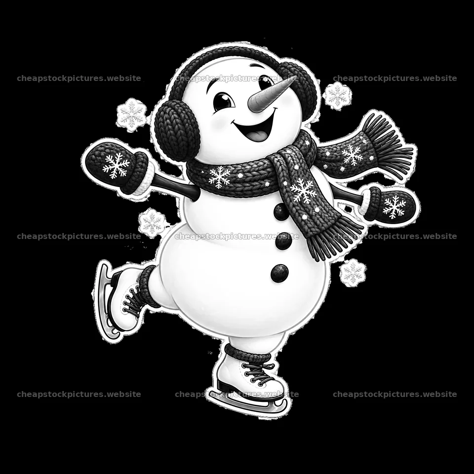 Snowman skating with snowflakes and winter accessories – stock pictures 7746x7746