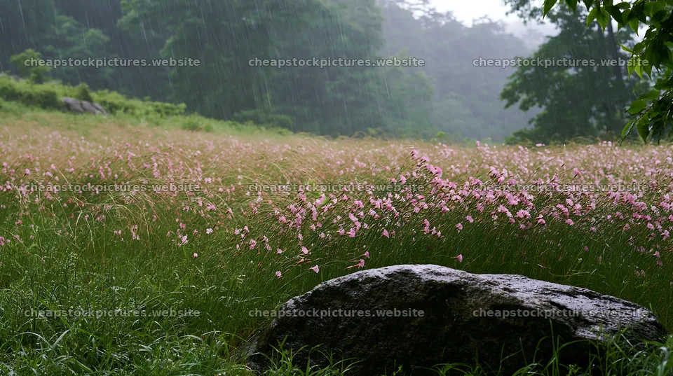 Hiroshima rainy meadow smooth rock foreground – stock pictures 10608x5938