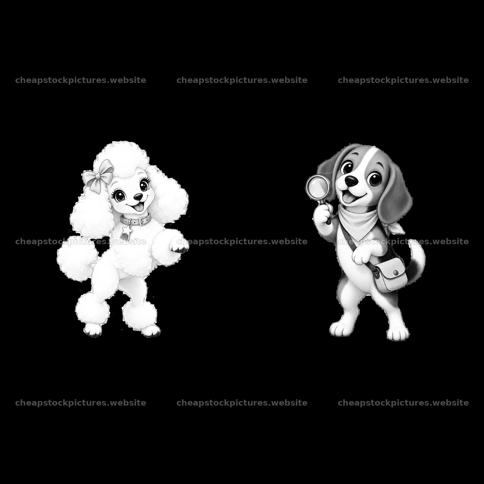 Cute K-9 dogs with accessories in playful poses – stock pictures 7746x7746