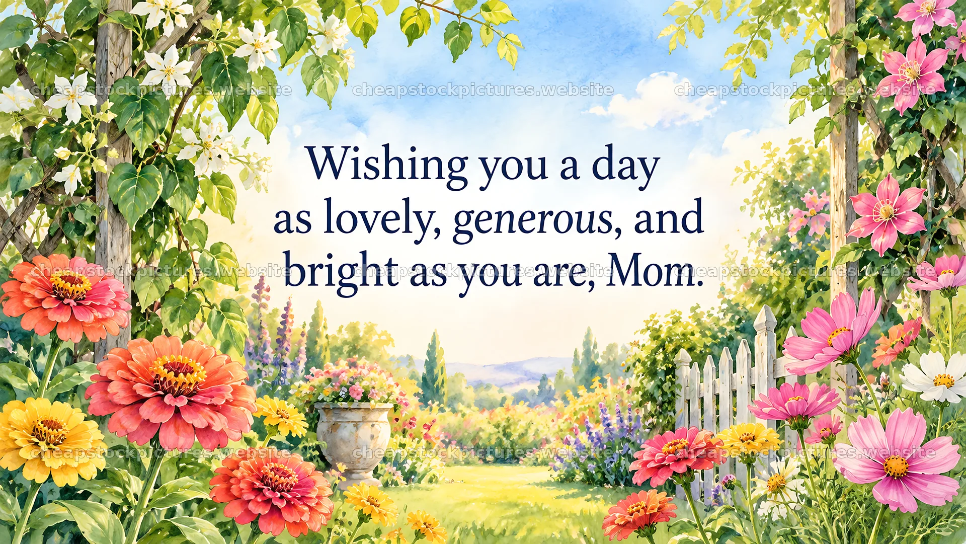 Mother's Day Greeting in a Colorful Garden – stock pictures 10324x5812