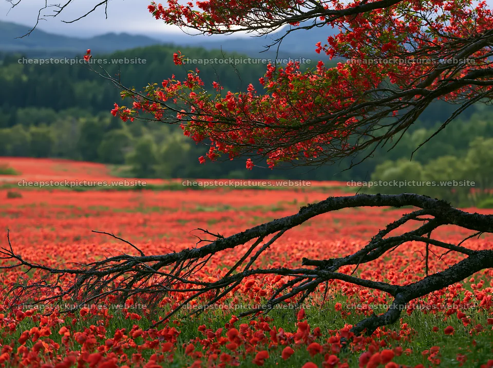 Yamagata rewilded meadow fallen branch in a vibrant field – stock pictures 9174x6866
