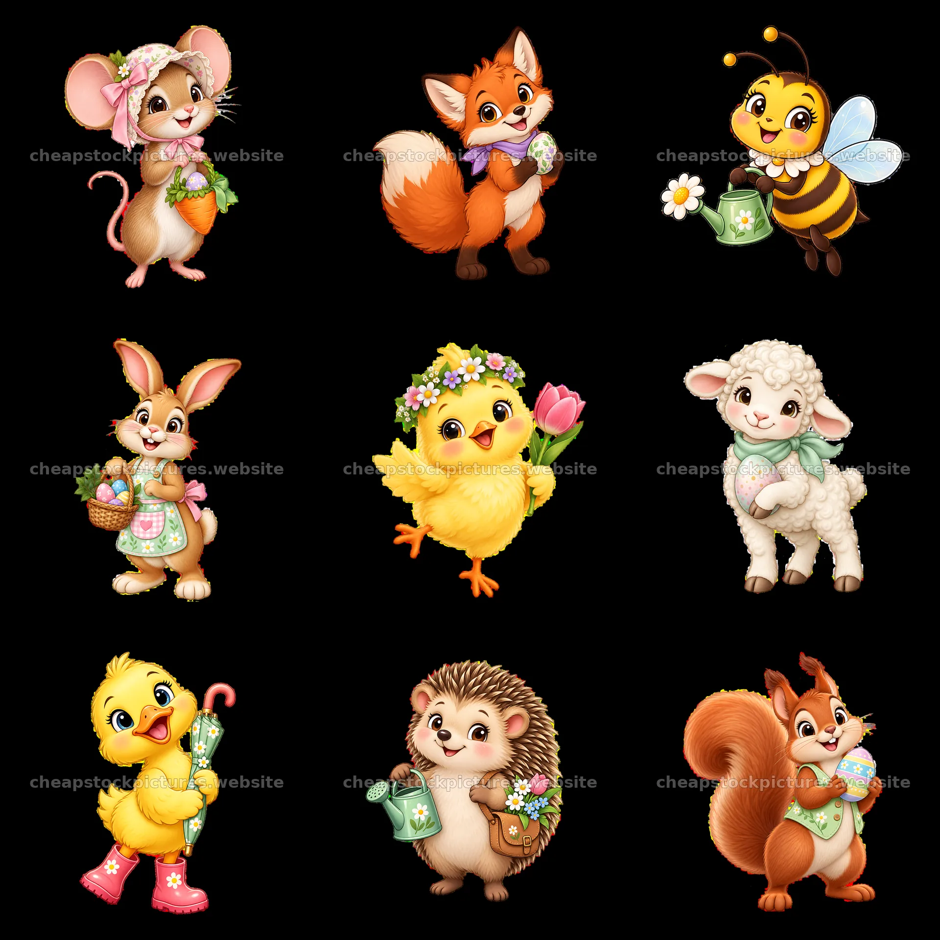 Easter meadow stickers with cute animals and spring activities – stock pictures 7746x7746