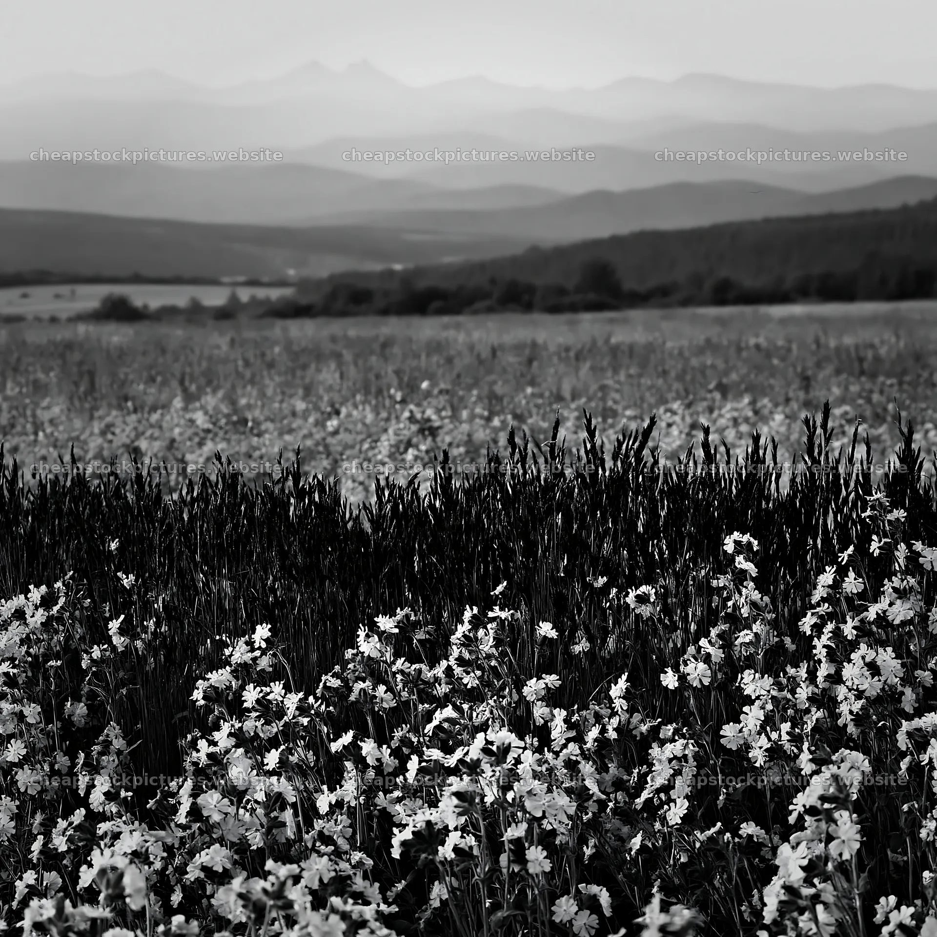 Slovak meadow scenery across Carpathian valley in black and white – stock pictures 7938x7938
