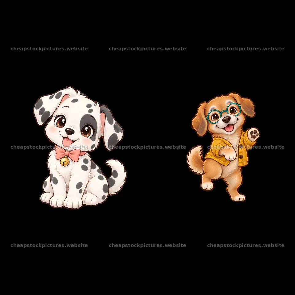 Cute dog sticker illustration with bow tie and glasses – stock pictures 7746x7746