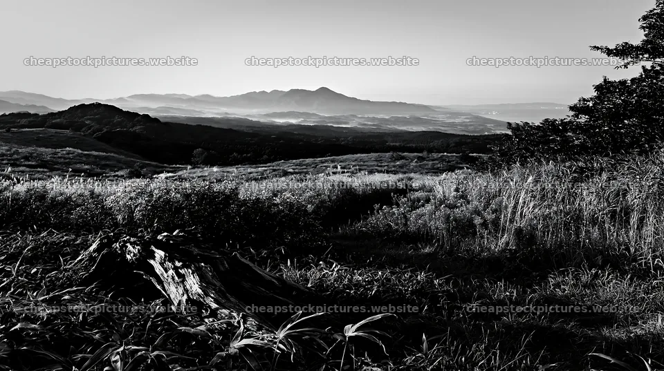 Fukushima native meadow with weathered stump – stock pictures 10608x5938