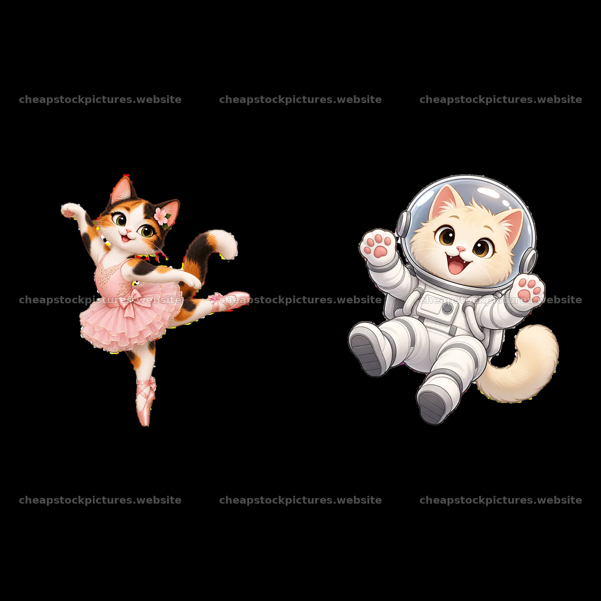 Ballet cat sticker and astronaut cat sticker pair design – stock pictures 7746x7746